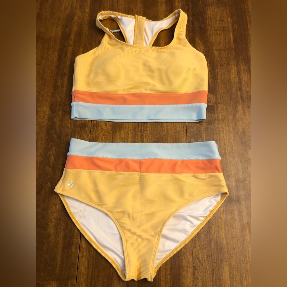Women cut back 2 pcs Bathing Suit w/pull for Zipper-Never Worn Top XL /Bottom L